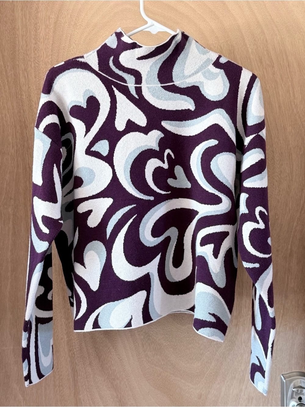 Maeve Anthropologie Carys Sweater Mock Neck Purple Blue Swirl Jacquard Women’s S